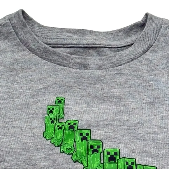 Minecraft Creeper Graphic Tee Kids Size S 6/7 Gray Mojang Official - Picture 6 of 8